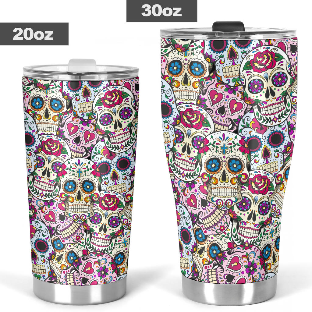 Sugar skull day of the dead tumbler travel mug