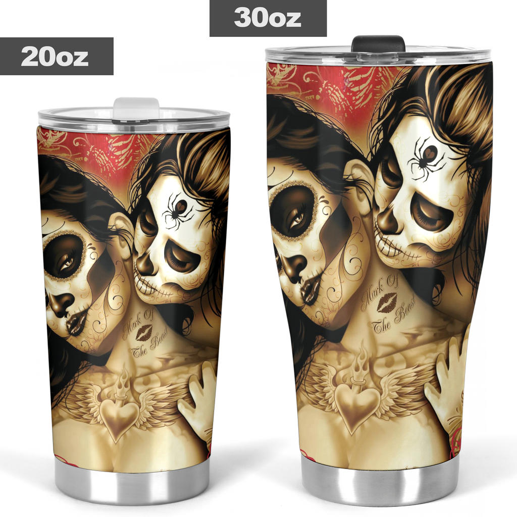 Sugar skull floral tumbler mug cup