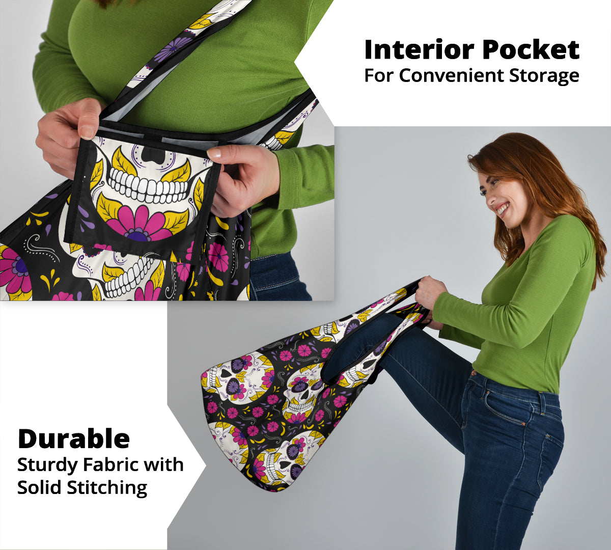 Set of 3 pcs Sugar skull grocery bags
