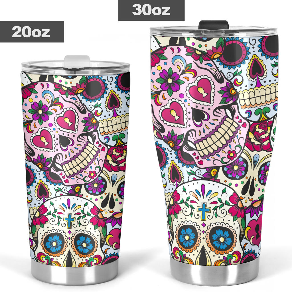 Sugar skull floral tumbler mug cup
