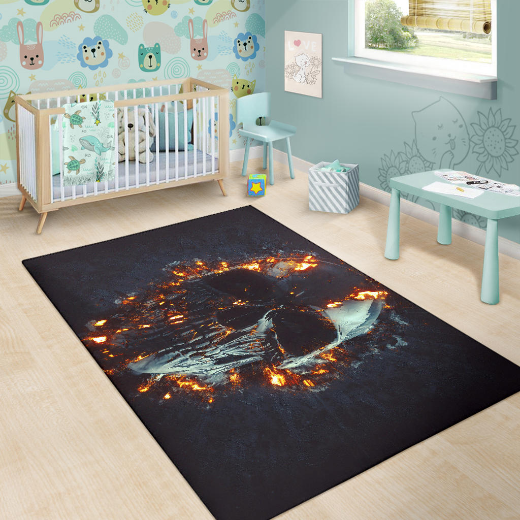 Flaming skull gothic rug mat carpet