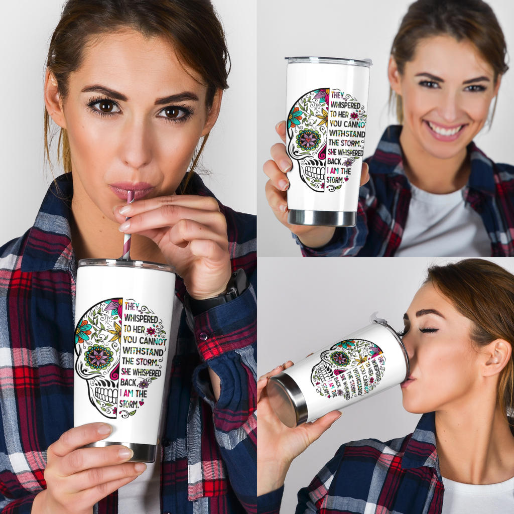 Sugar skull Day of the dead floral tumbler mug cup