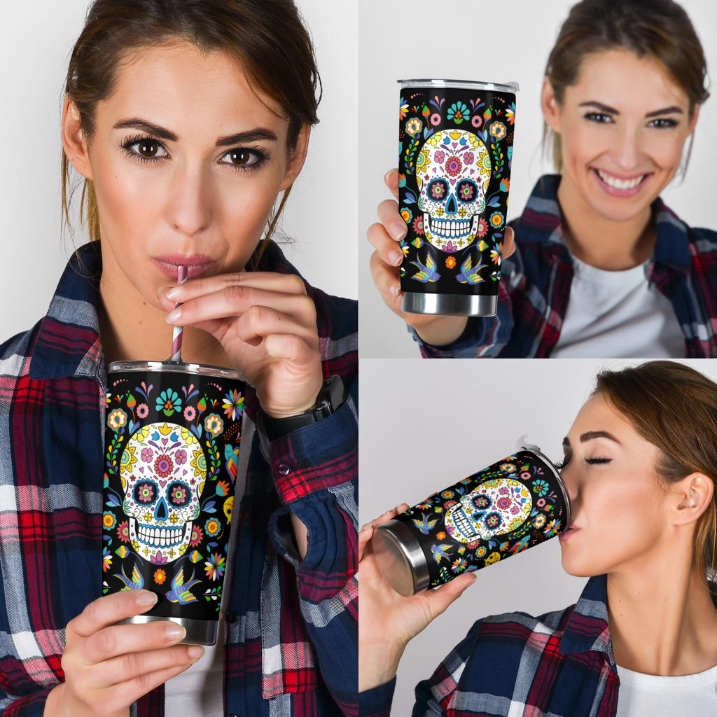Mexican calaveras sugar skull tumbler mug