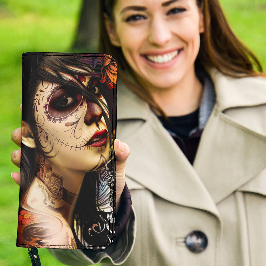 Day of the dead sugar skull girl wallet