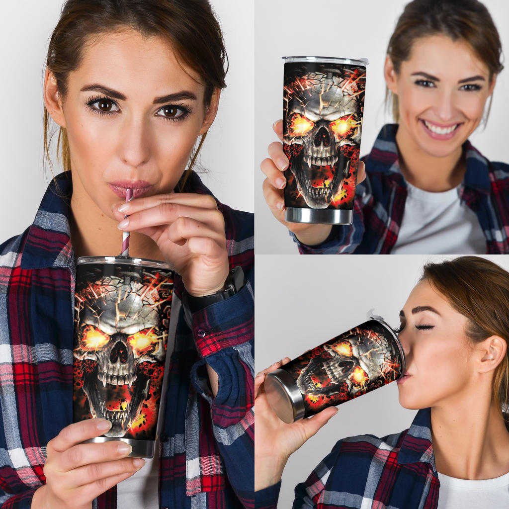 Fire skull grim reaper tumbler mug