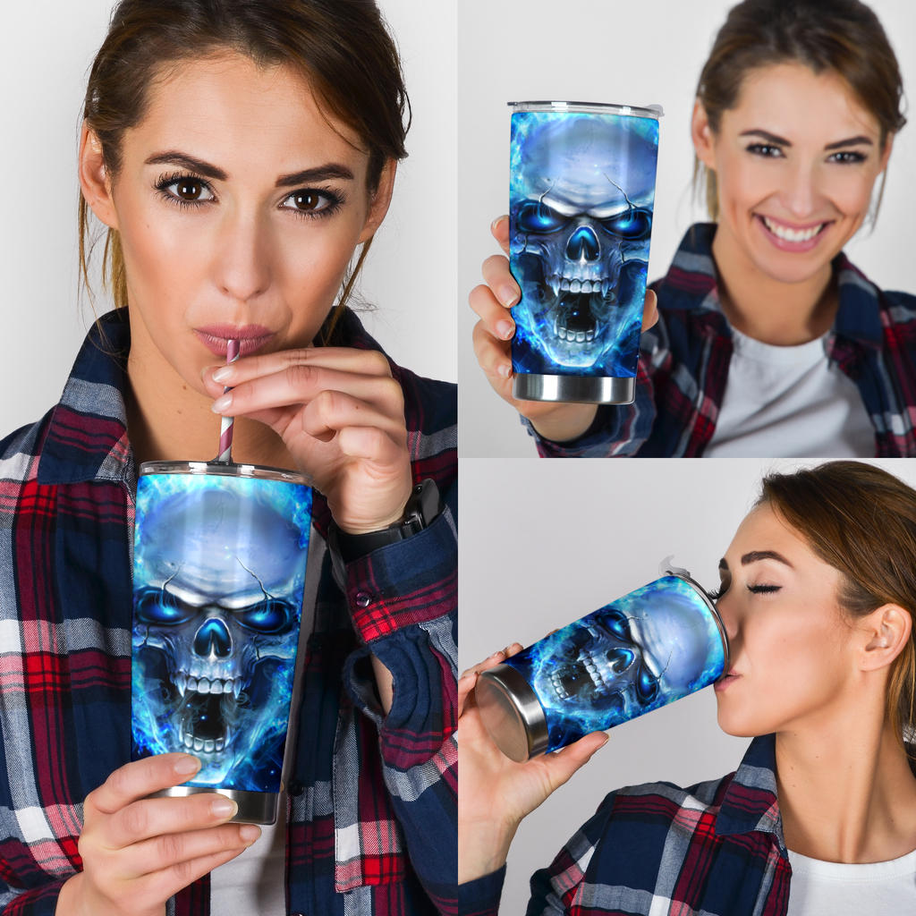 Fire skull tumbler mug