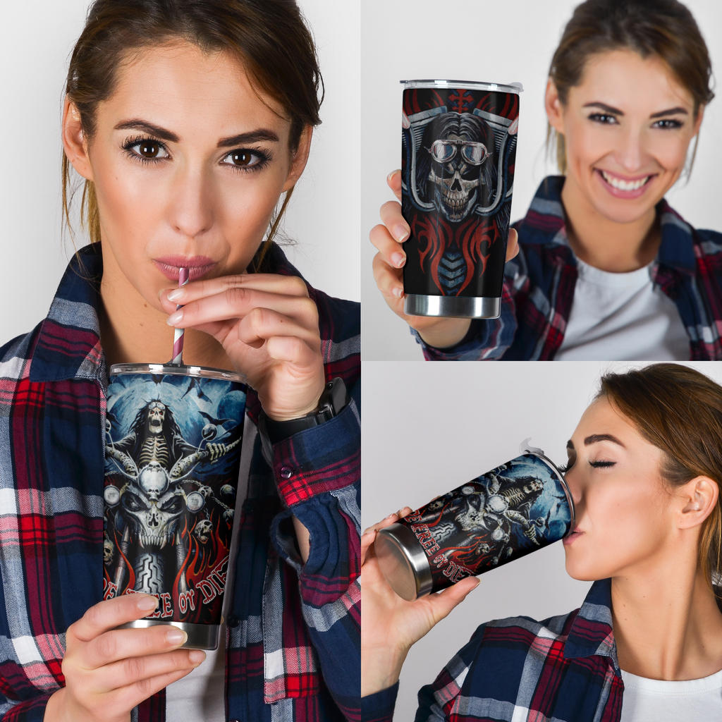 Skull grim reaper biker tumbler travel mug