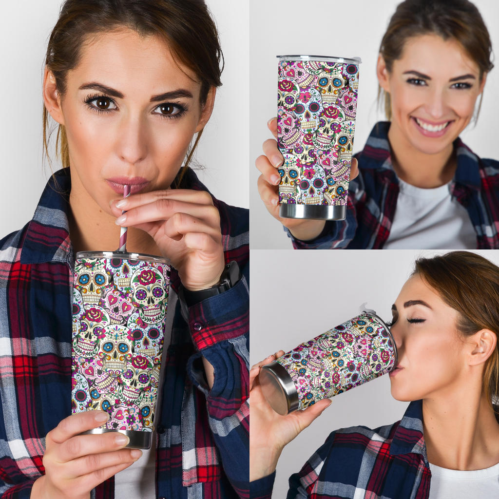 Sugar skull day of the dead tumbler travel mug