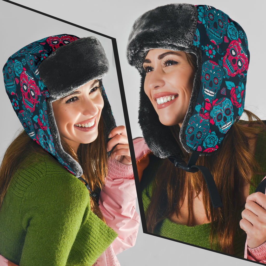 Sugar skull trapper hat