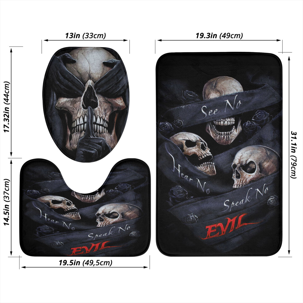 No see no hear no speak skull evils Set 3 pcs toilet cover