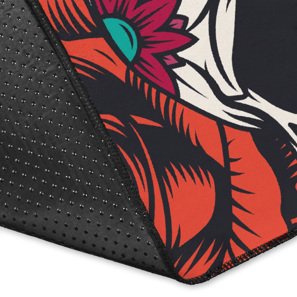 Awesome floral skull rug mat