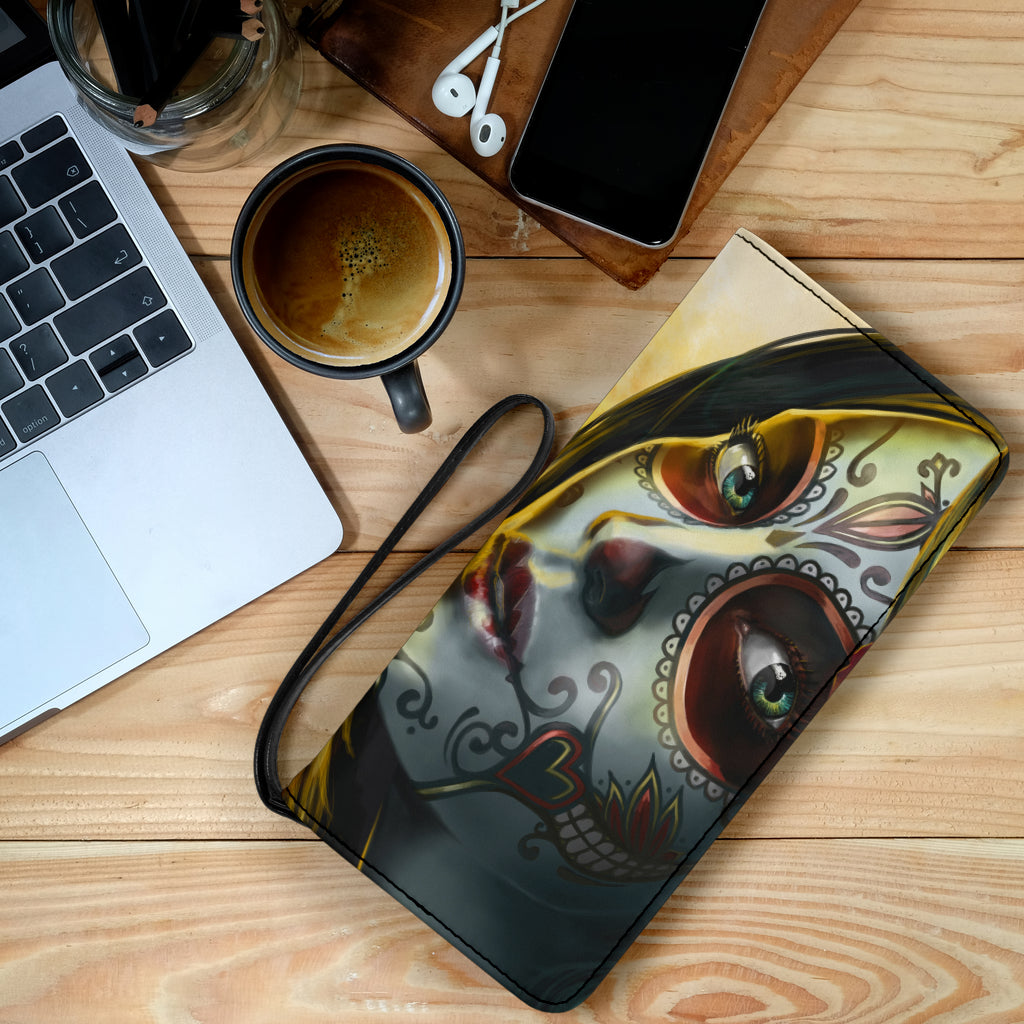 Sugar skull clutch wallet purse
