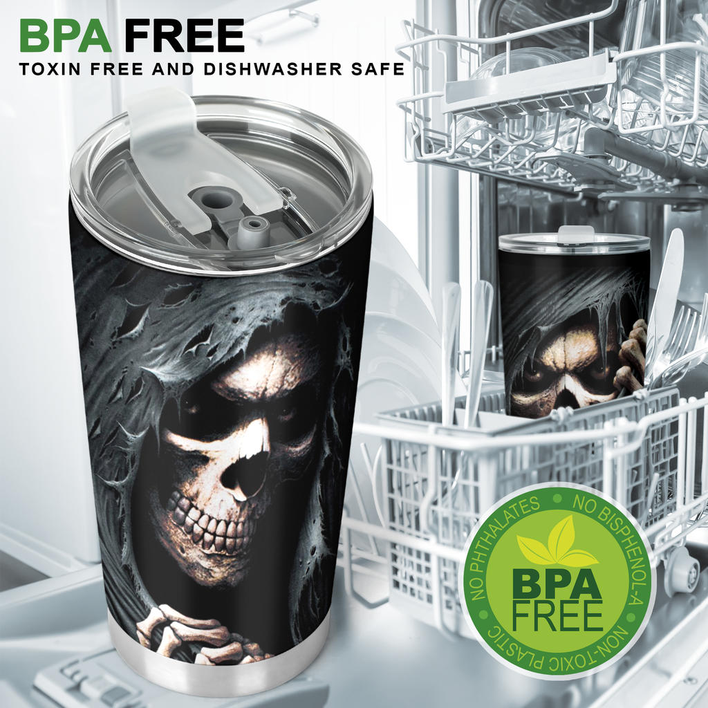 Grim reaper skeleton skull tumbler mug