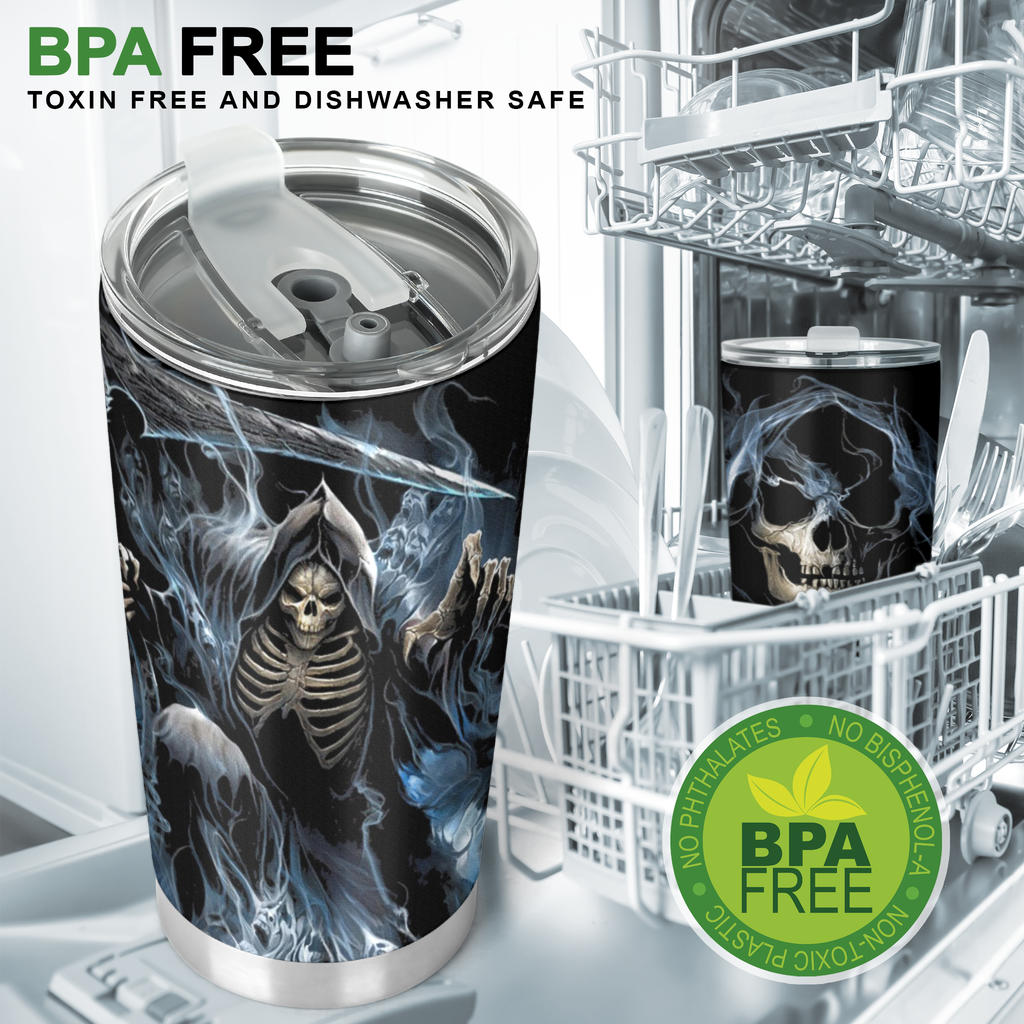 Grim reaper skeleton skull tumbler mug cup