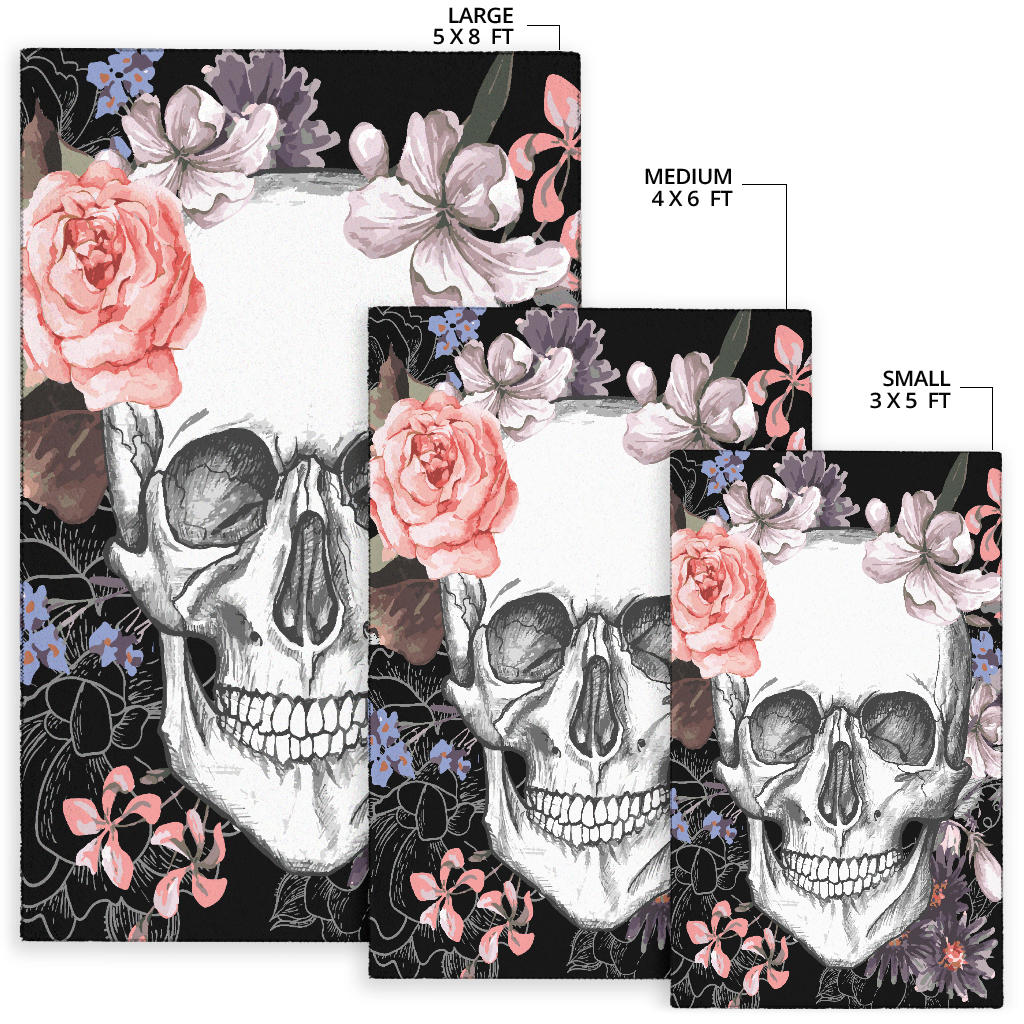 Floral skull rug mat carpet