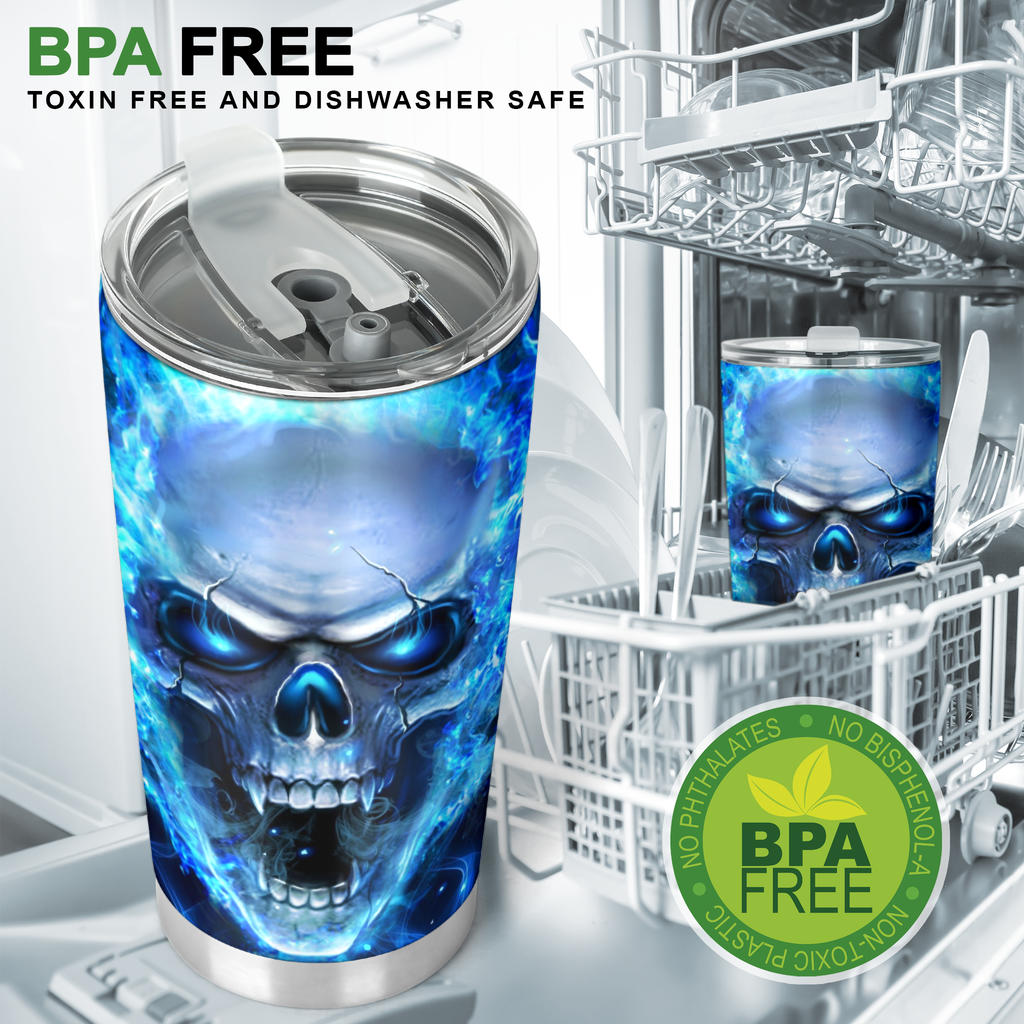 Fire skull tumbler mug