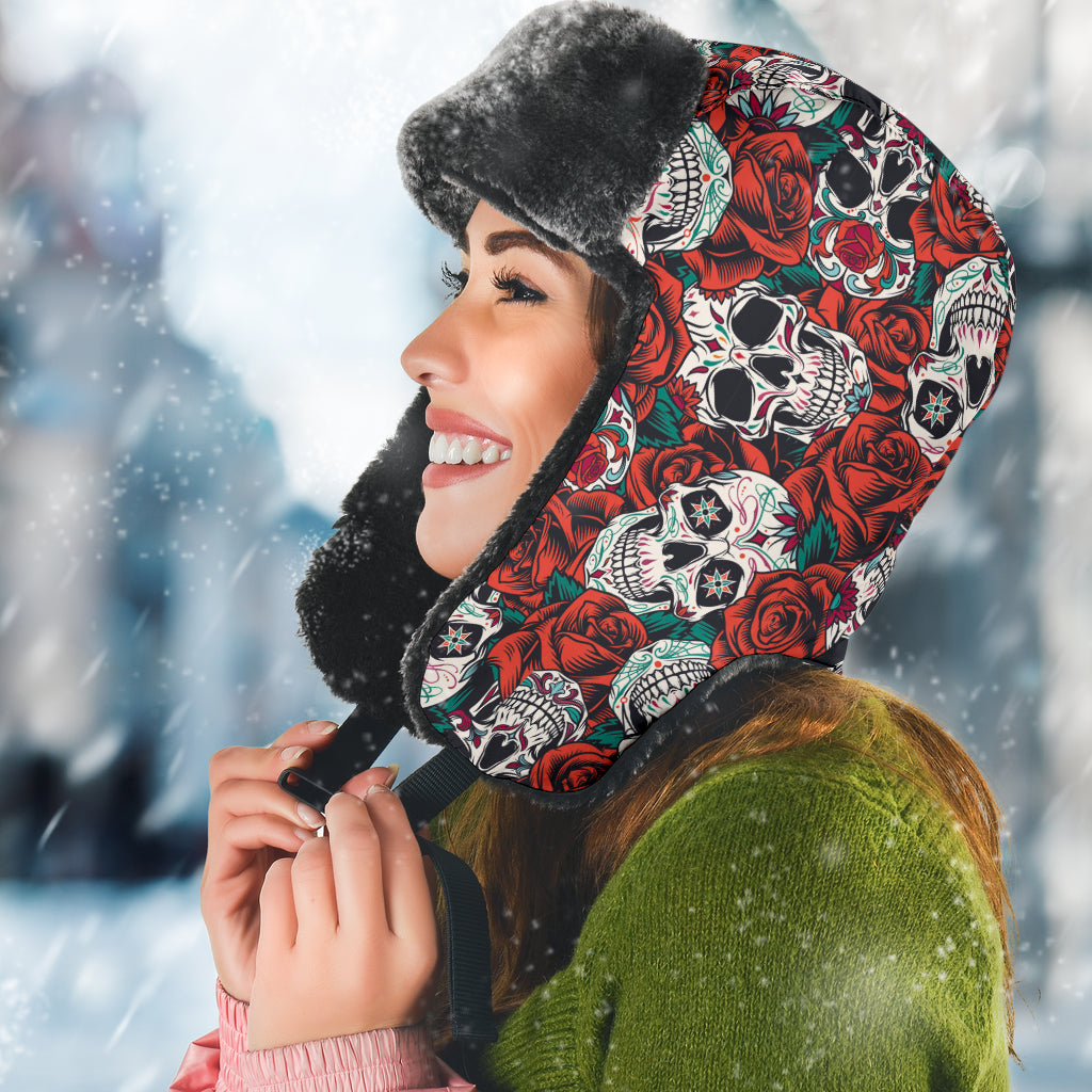Sugar skull trapper hat
