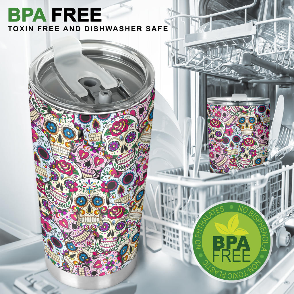 Sugar skull day of the dead tumbler travel mug