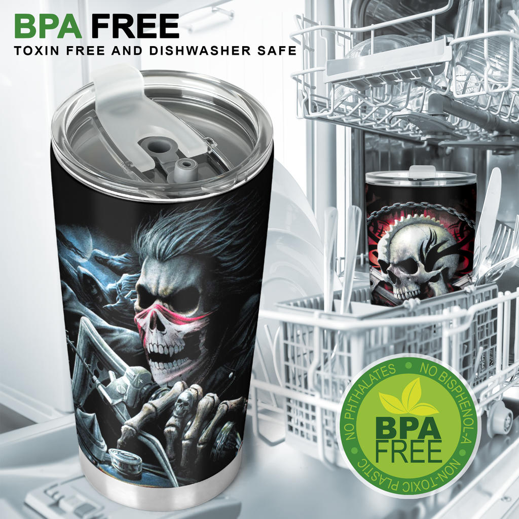 Skull biker tumbler mug