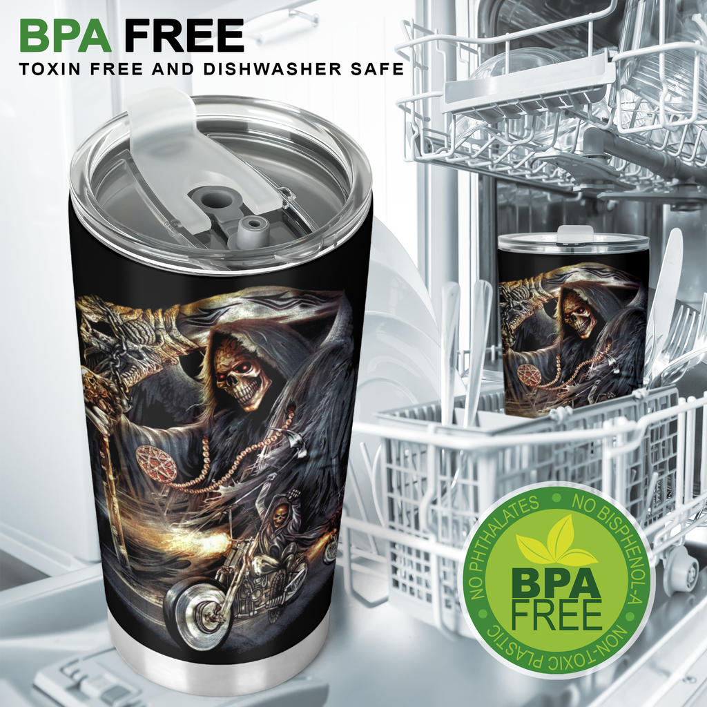 Biker skull, Motorcycle skull tumbler cup mug