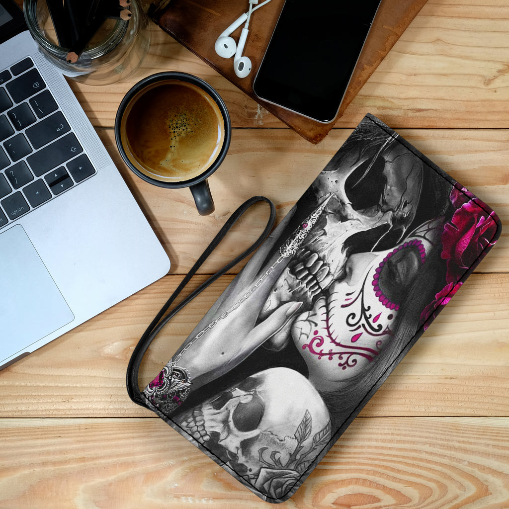 Sugar skull girl kiss grim reaper clutch wallet