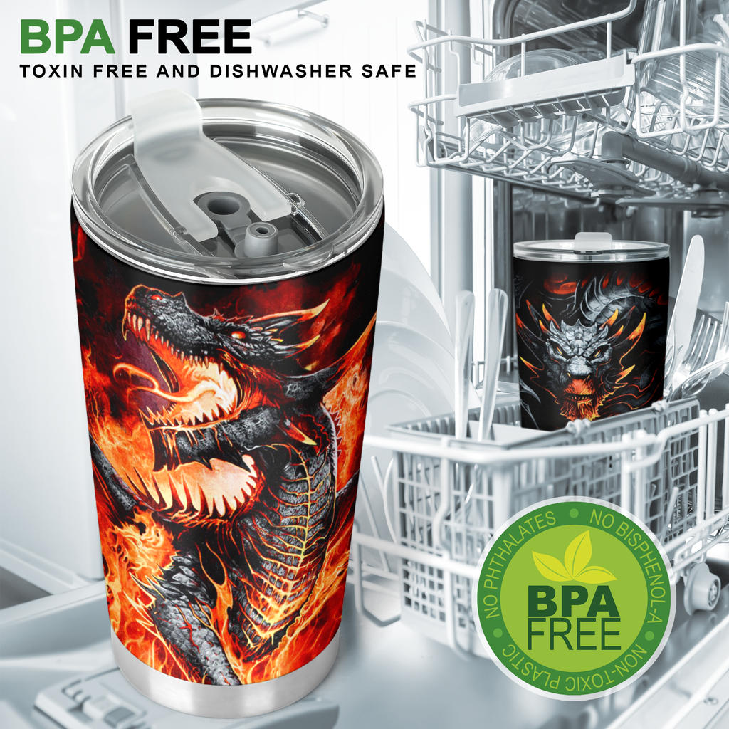 Dragon skull grim reaper tumbler travel mug