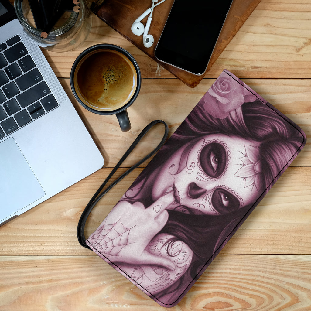 Sugar skull girls wallet clutch purse