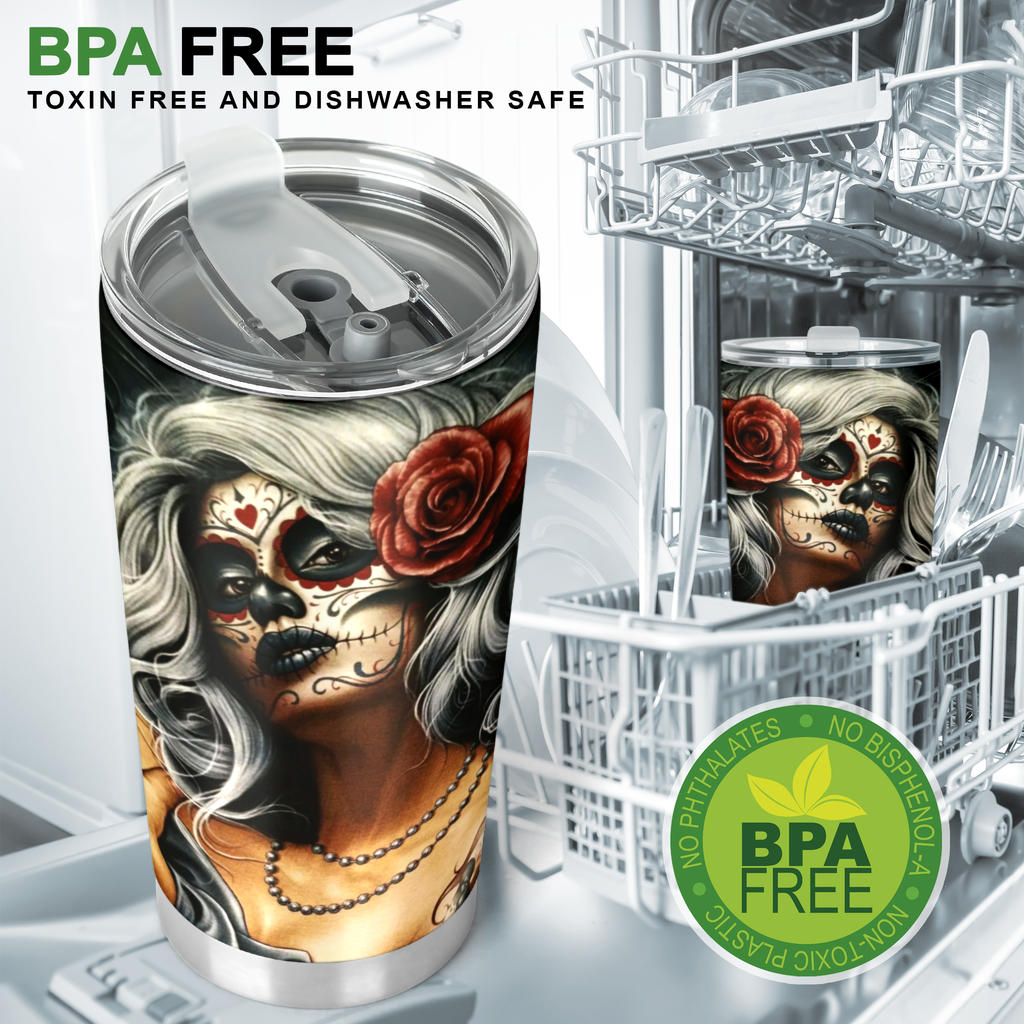 Sugar skull beautiful girl tumbler cup
