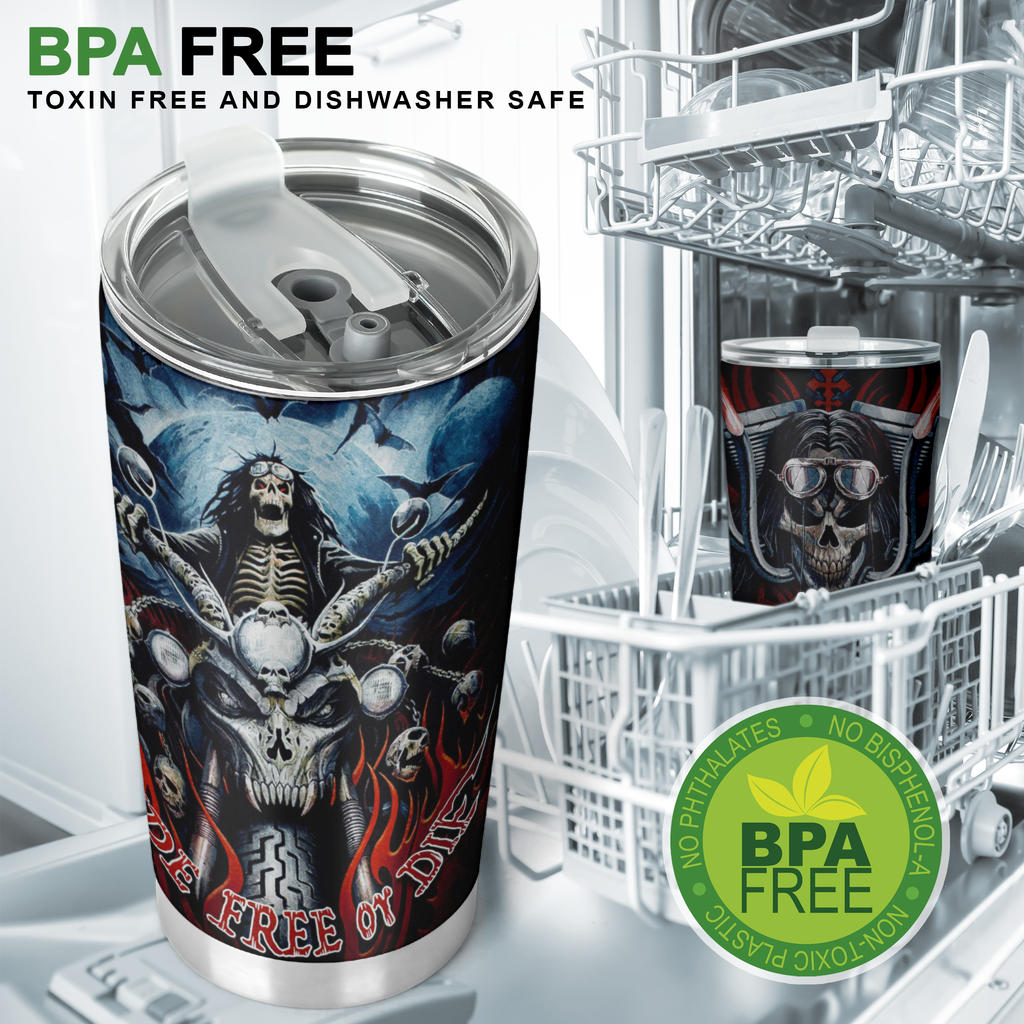 Skull grim reaper biker tumbler travel mug