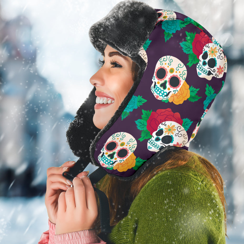 Sugar skull trapper hat