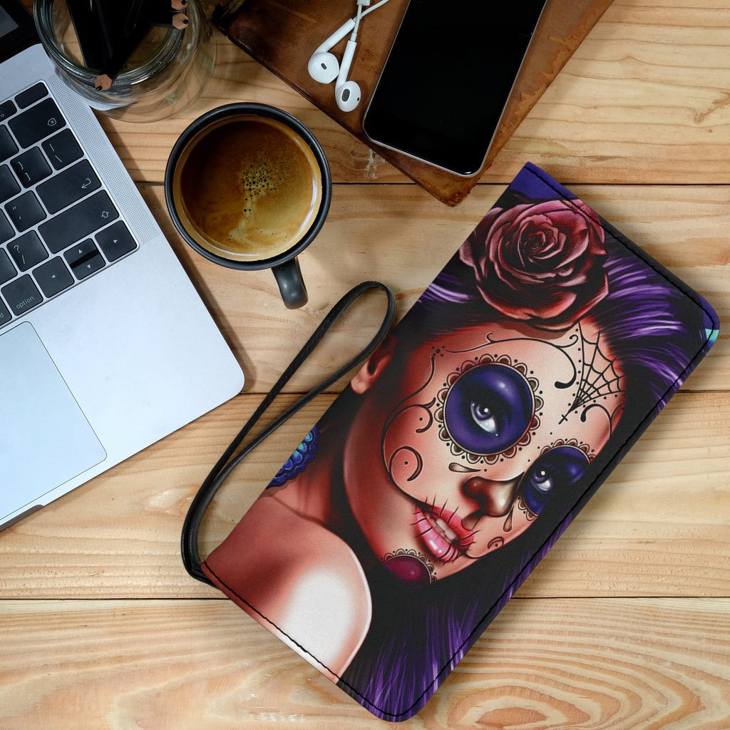 Sugar skull day of the dead girls wallet clutch purse