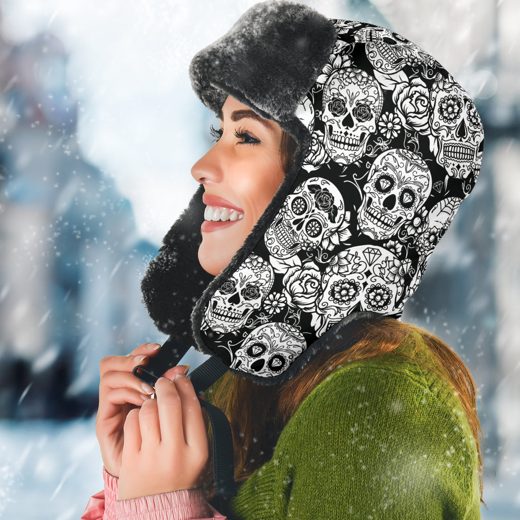 Sugar skull trapper hat