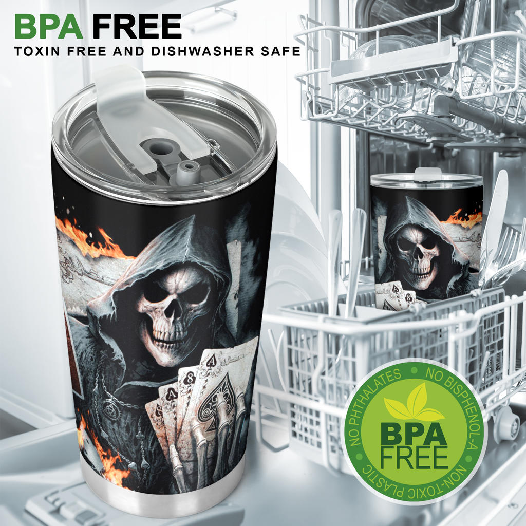 Grim reaper skeleton skull tumbler mug