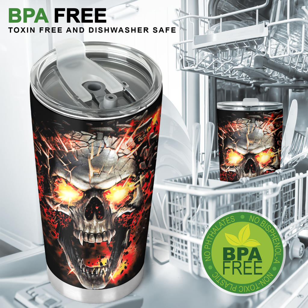 Fire skull grim reaper tumbler mug