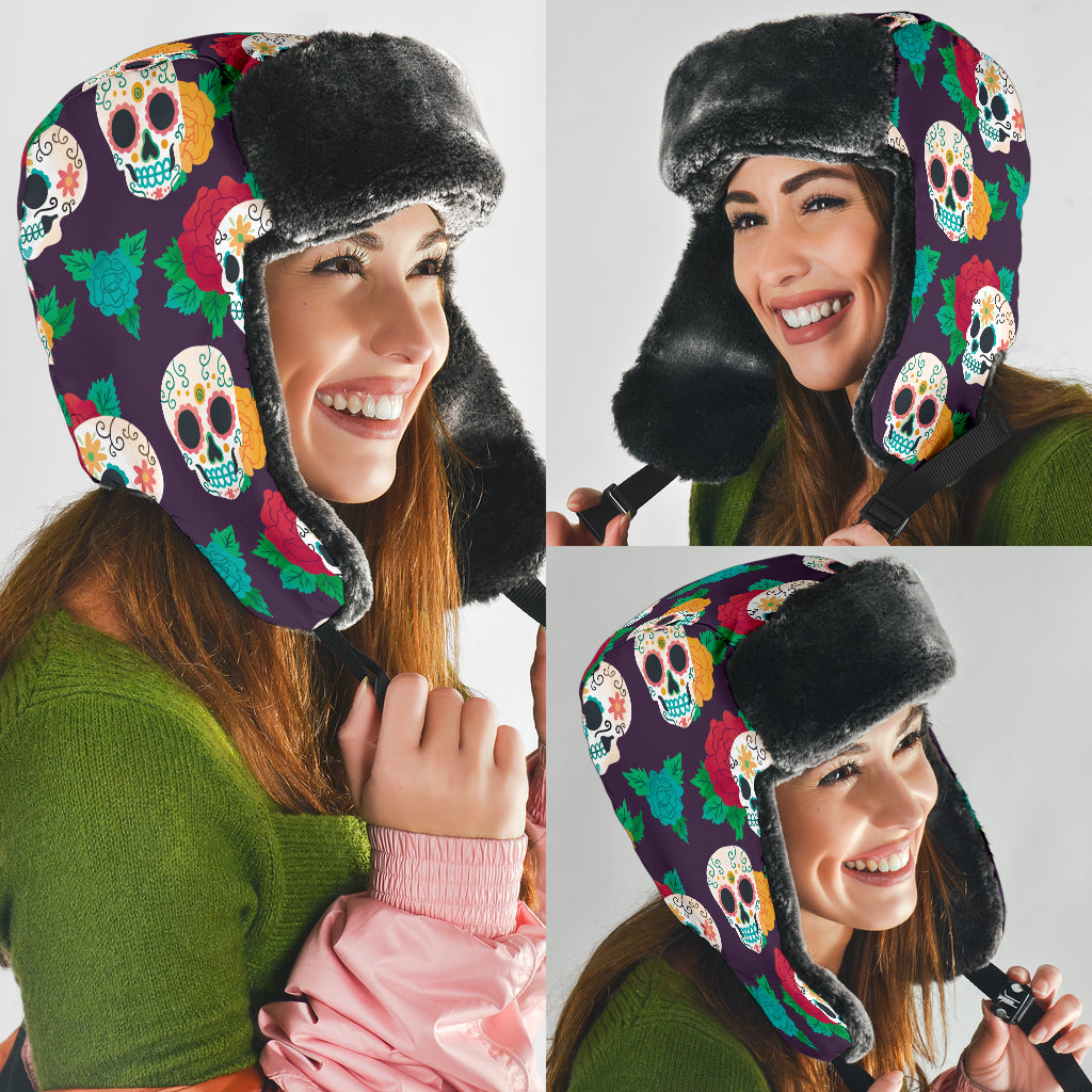 Sugar skull trapper hat