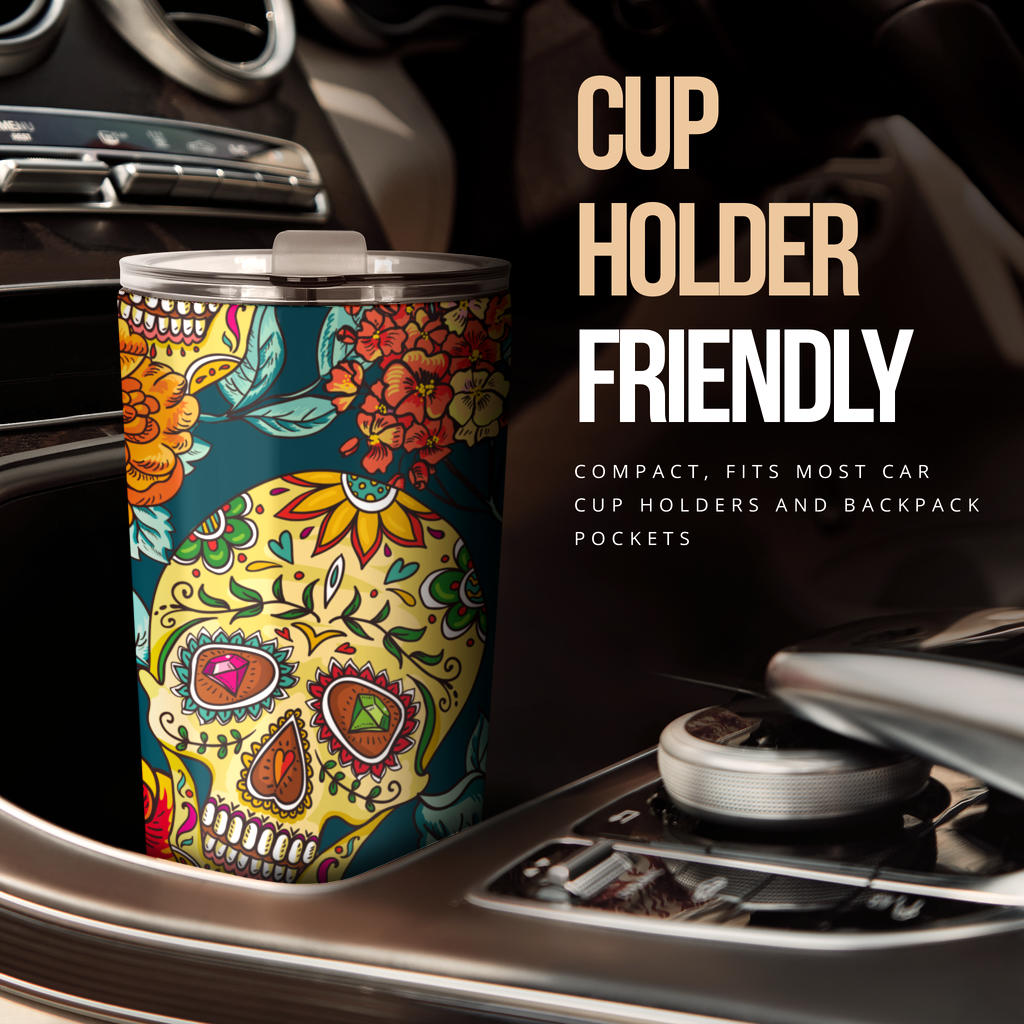 Sugar skull floral tumbler mug cup