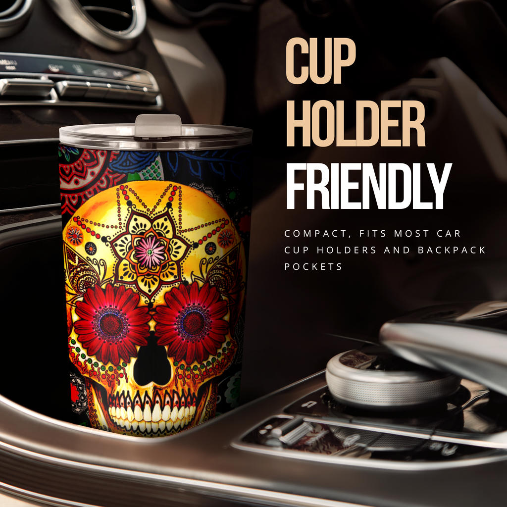 Sugar skull floral tumbler mug cup