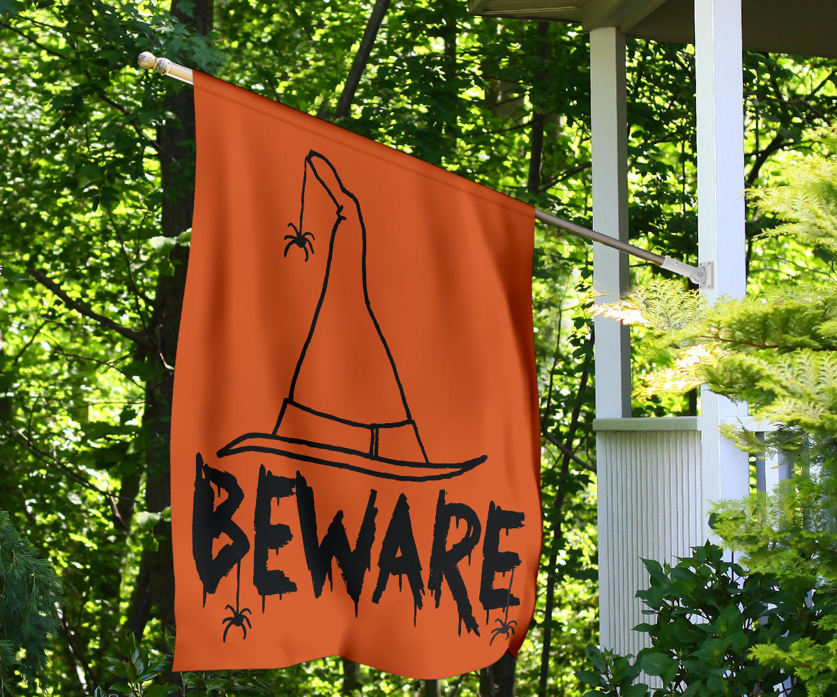 Beware Witches Hat (Orange) - Halloween Flag