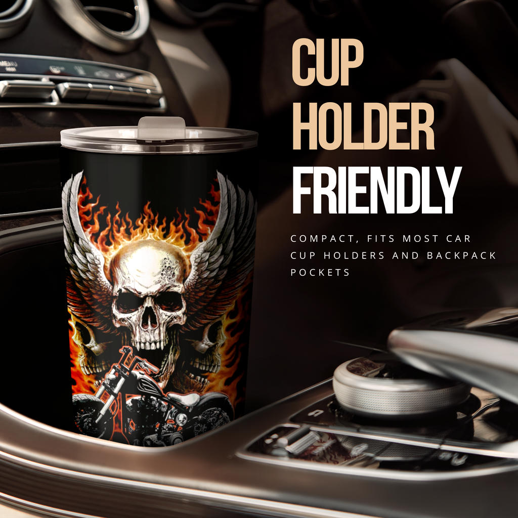 Motorcycle biker skull tumbler cup mug