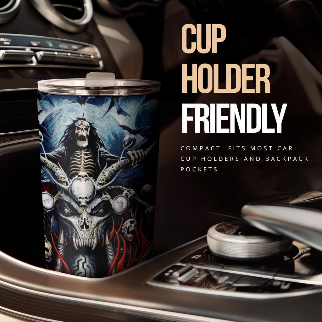 Skull grim reaper biker tumbler travel mug