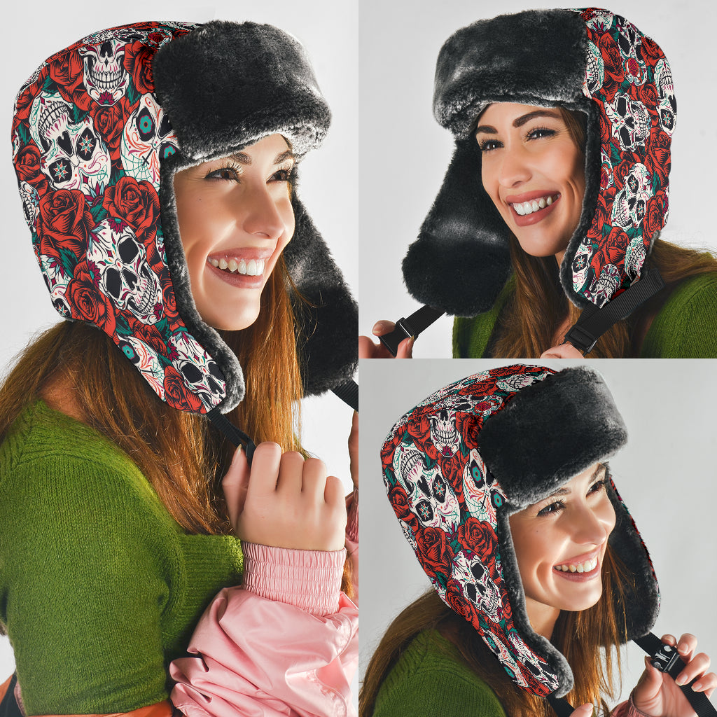 Sugar skull trapper hat