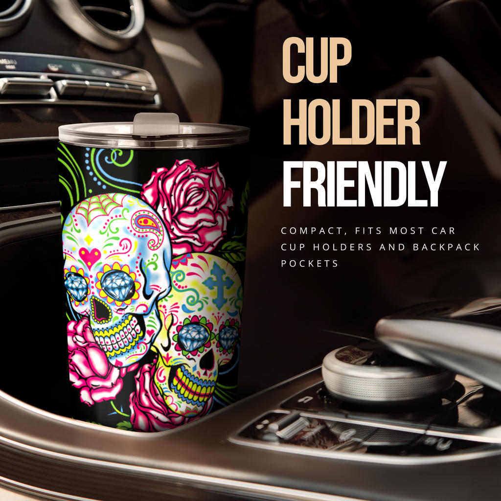 Sugar skull floral tumbler mug cup