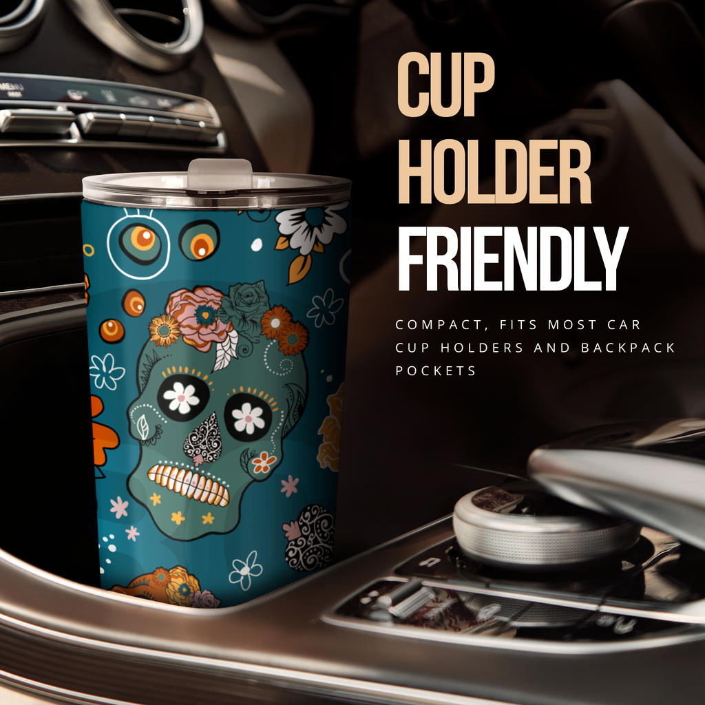 Sugar skull floral tumbler mug cup