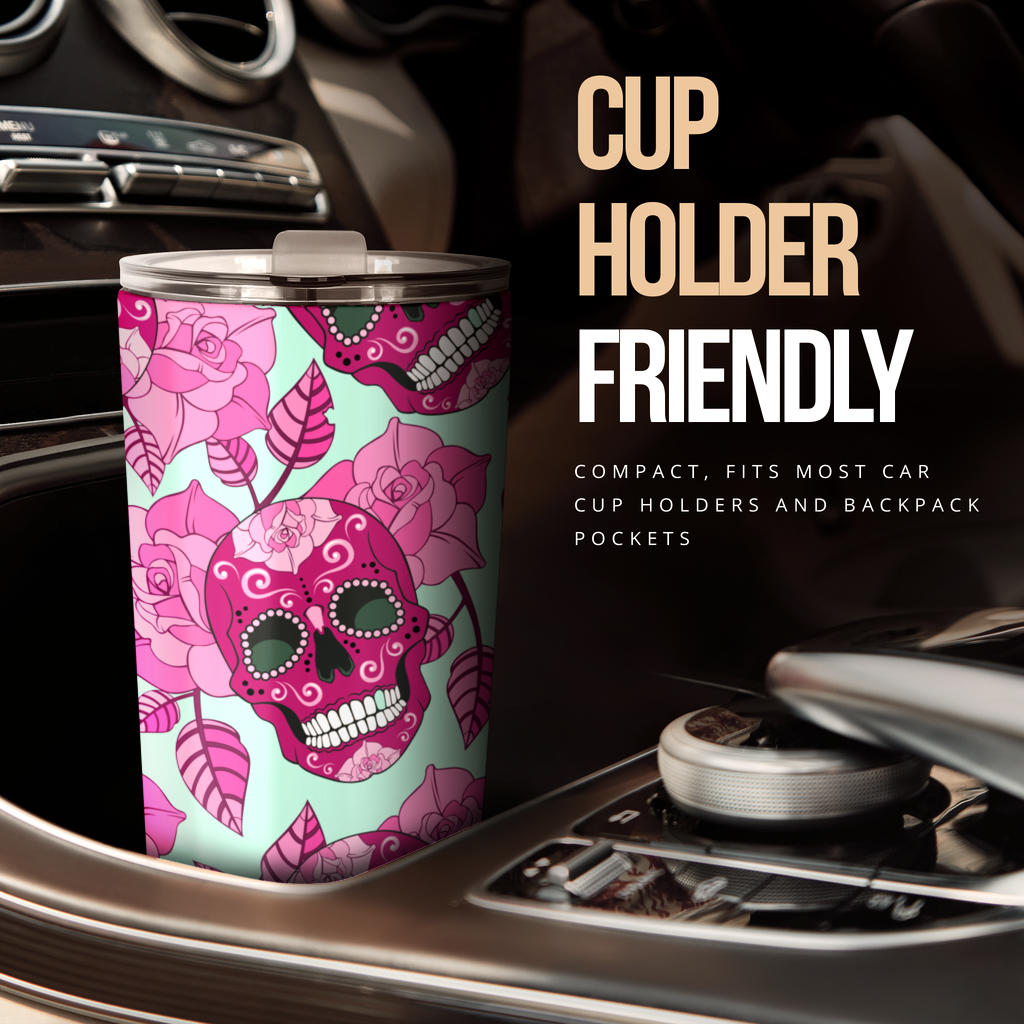 Sugar skull floral tumbler mug cup