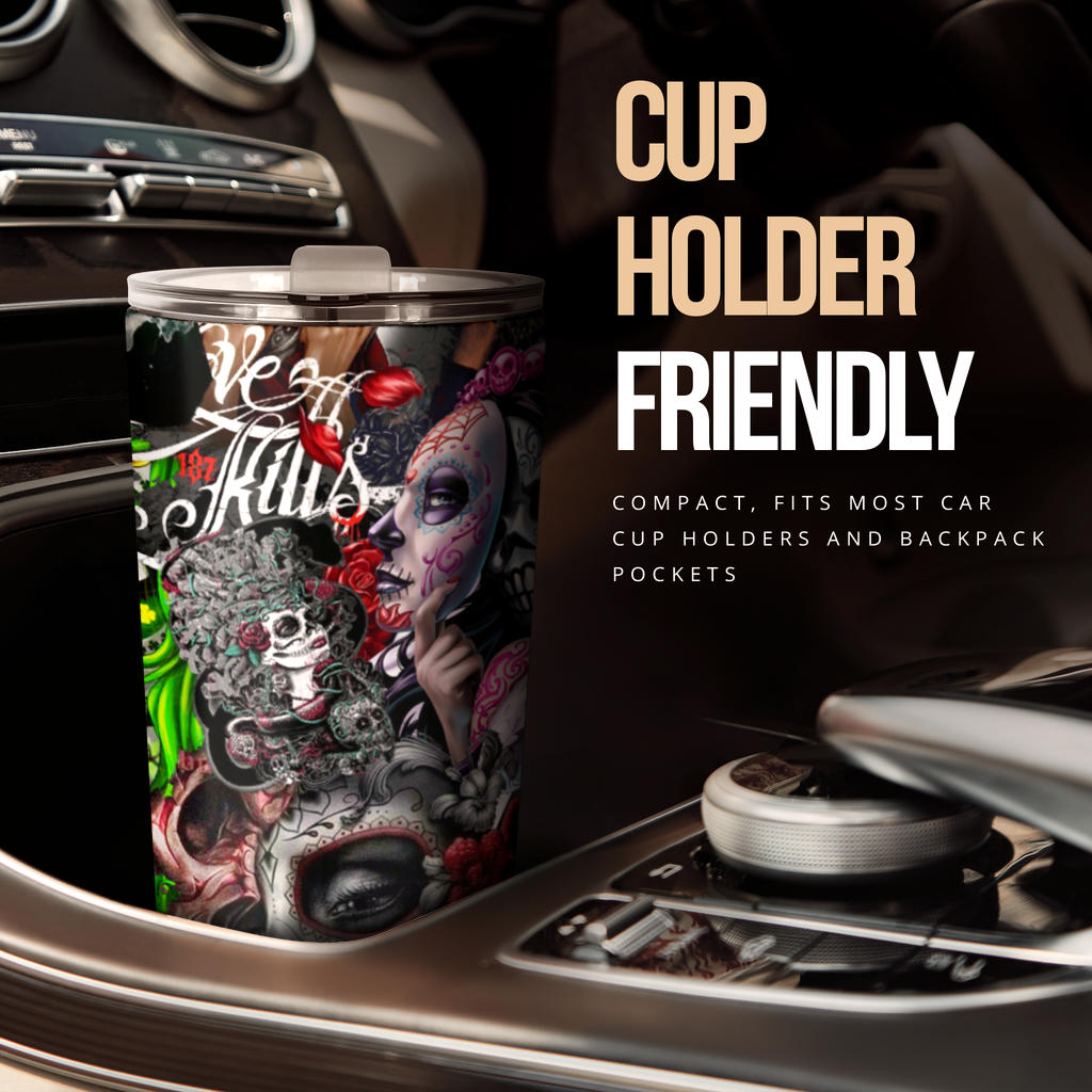 Sugar skull floral tumbler mug cup