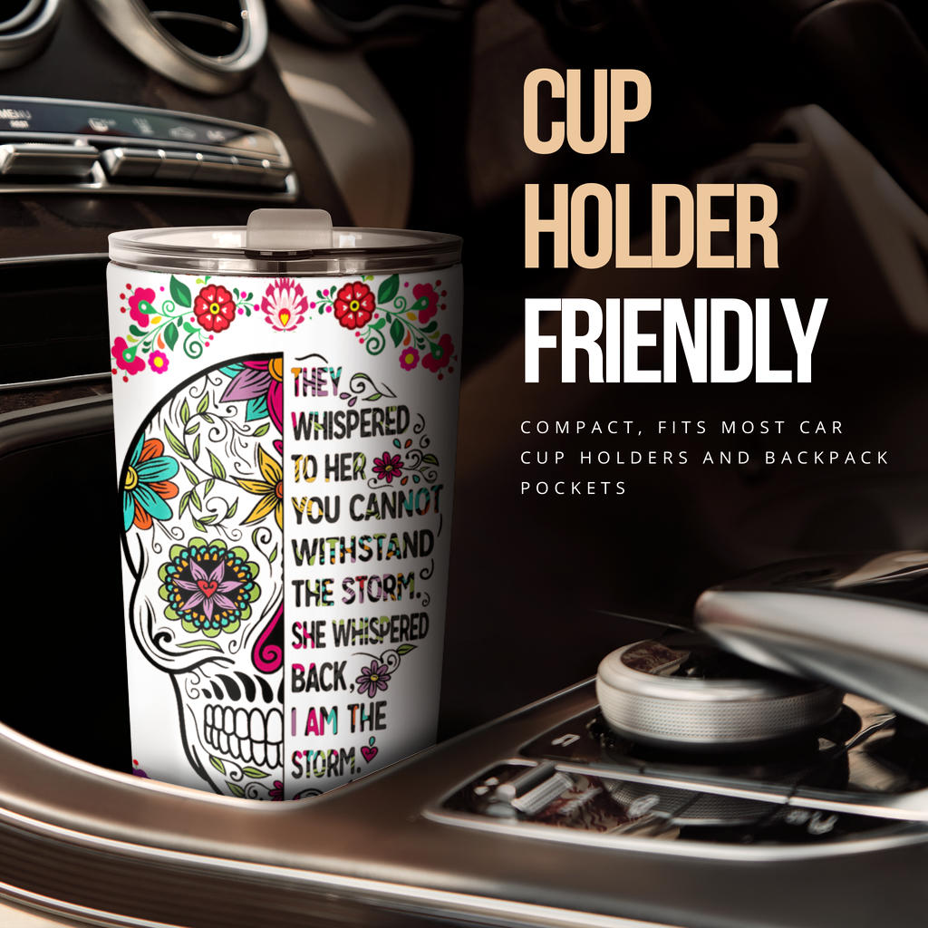 Dia de los muertos skull tumbler, sugar skull girl beer mug, candy skull coffee mug, mexican skull freezer Mug, day of the dead tumbler