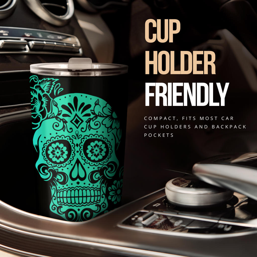Day of the dead tumbler, floral skull travel mug, sugar skull girl freezer Mug, cinco de mayo skull cup, mexican skull beer mug