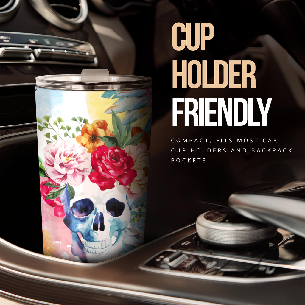 Flower skull tumbler cup mug, grim reaper tumbler cup mug, horror freezer Mug, halloween tumblr, skull freezer Mug, skull in fire coffee mug
