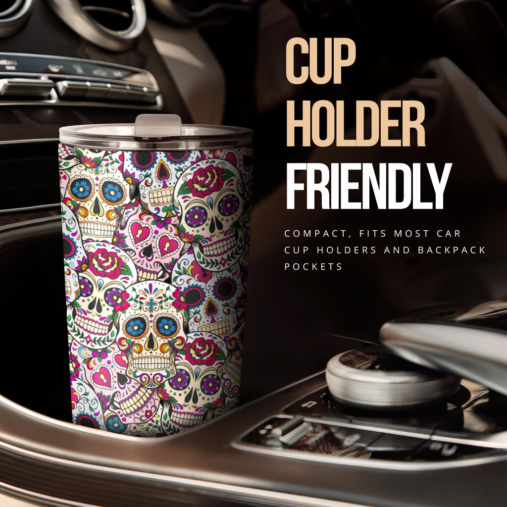 Sugar skull day of the dead tumbler travel mug