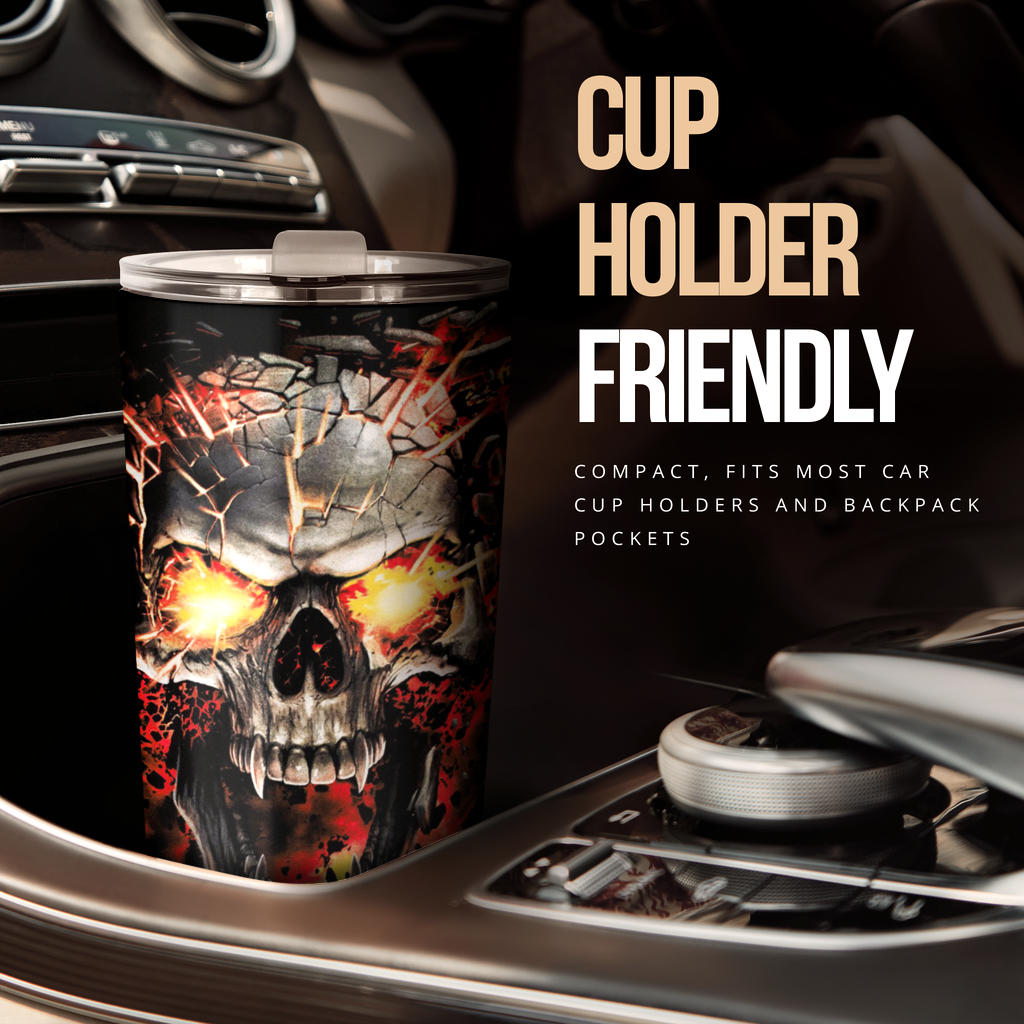 Fire skull grim reaper tumbler mug
